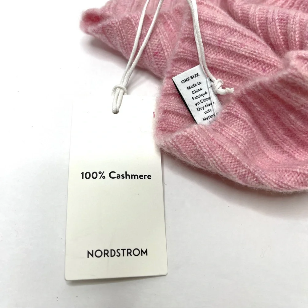 NORDSTROM 100% Cashmere NEW Pink Heathered Knit Beanie Hat